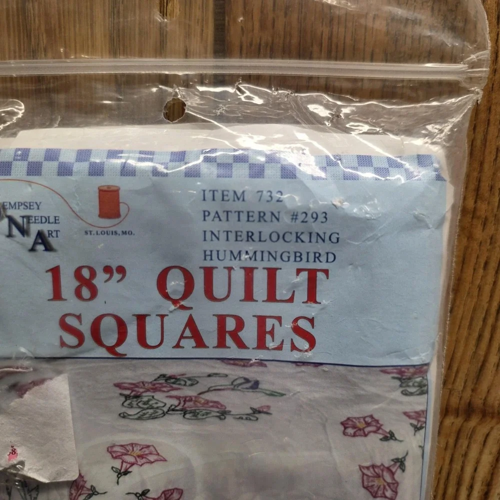 Vintage Jack Dempsey Interlocking Hummingbird 18in Quilt Squares Birds 732 #293